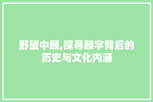 野望中顾,探寻顾字背后的历史与文化内涵