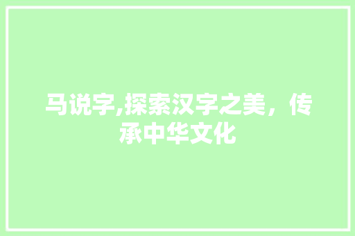 马说字,探索汉字之美，传承中华文化