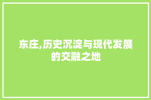 东庄,历史沉淀与现代发展的交融之地