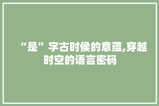 “是”字古时侯的意蕴,穿越时空的语言密码