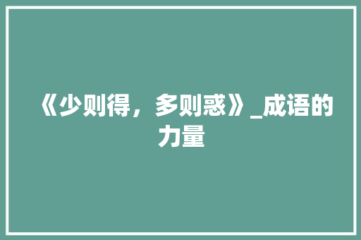 《少则得，多则惑》_成语的力量