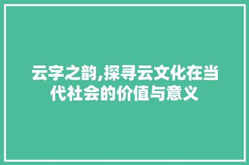 云字之韵,探寻云文化在当代社会的价值与意义