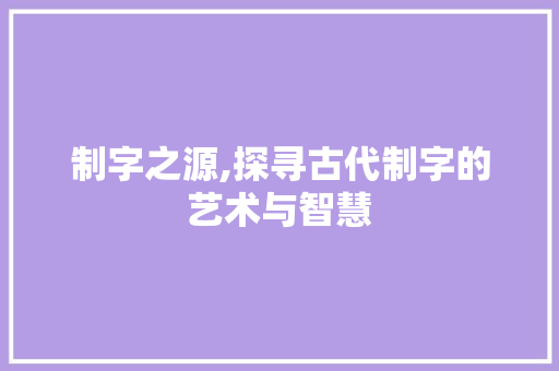 制字之源,探寻古代制字的艺术与智慧