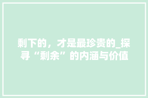 剩下的，才是最珍贵的_探寻“剩余”的内涵与价值