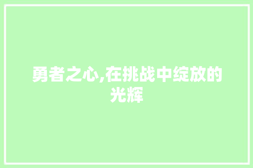 勇者之心,在挑战中绽放的光辉