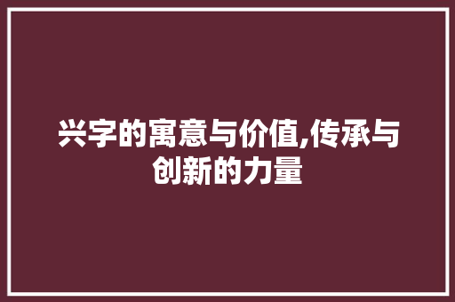 兴字的寓意与价值,传承与创新的力量