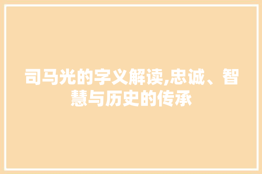 司马光的字义解读,忠诚、智慧与历史的传承