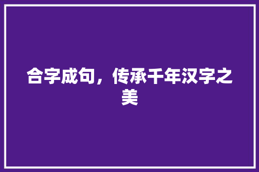 合字成句，传承千年汉字之美