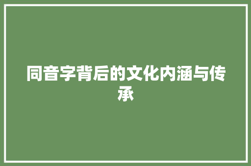 同音字背后的文化内涵与传承