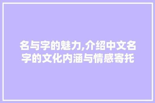 名与字的魅力,介绍中文名字的文化内涵与情感寄托