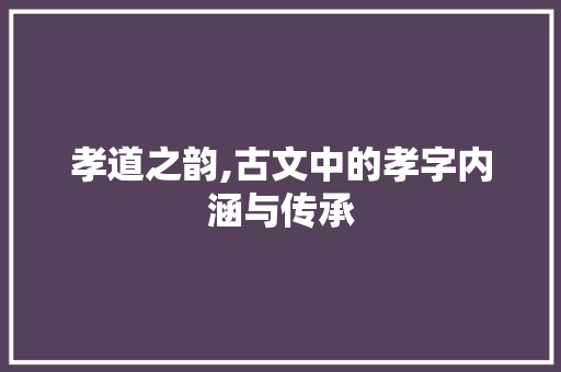 孝道之韵,古文中的孝字内涵与传承
