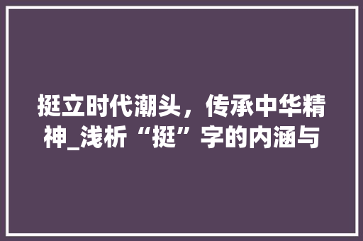 挺立时代潮头，传承中华精神_浅析“挺”字的内涵与价值