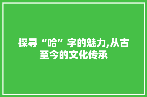 探寻“哈”字的魅力,从古至今的文化传承