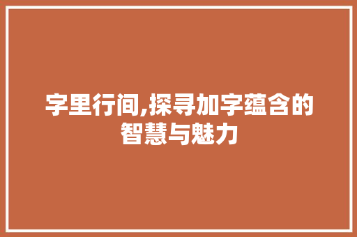 字里行间,探寻加字蕴含的智慧与魅力