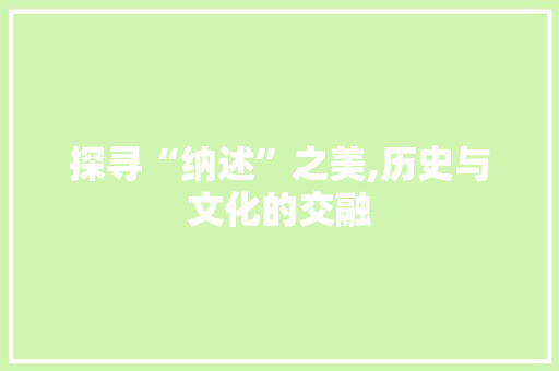 探寻“纳述”之美,历史与文化的交融