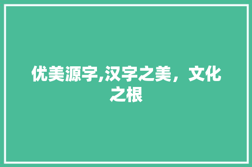 优美源字,汉字之美，文化之根