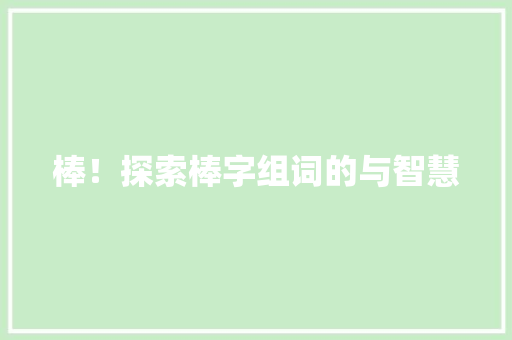 棒！探索棒字组词的与智慧
