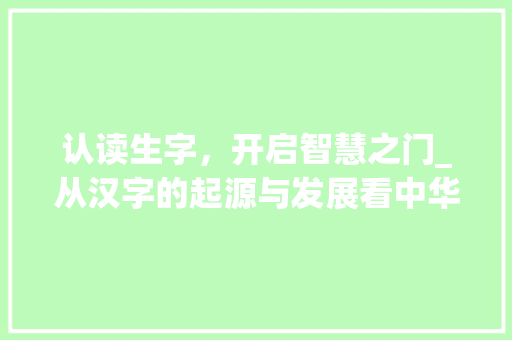认读生字，开启智慧之门_从汉字的起源与发展看中华文明的传承