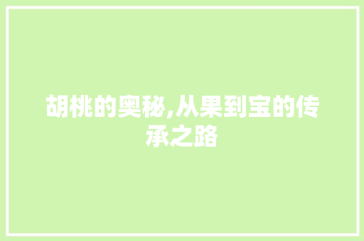 胡桃的奥秘,从果到宝的传承之路