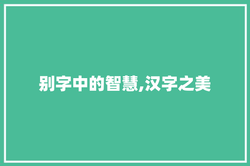 别字中的智慧,汉字之美