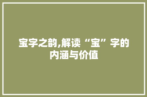 宝字之韵,解读“宝”字的内涵与价值