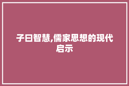 子曰智慧,儒家思想的现代启示