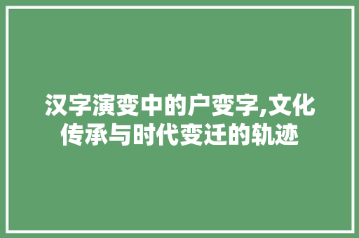 汉字演变中的户变字,文化传承与时代变迁的轨迹