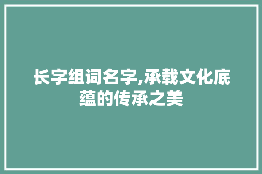 长字组词名字,承载文化底蕴的传承之美