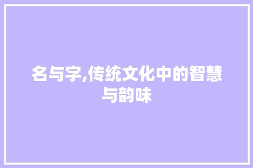 名与字,传统文化中的智慧与韵味