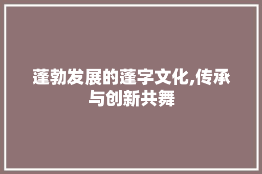 蓬勃发展的蓬字文化,传承与创新共舞