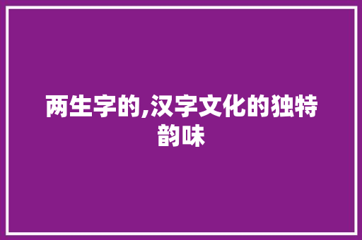 两生字的,汉字文化的独特韵味