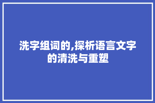 洗字组词的,探析语言文字的清洗与重塑