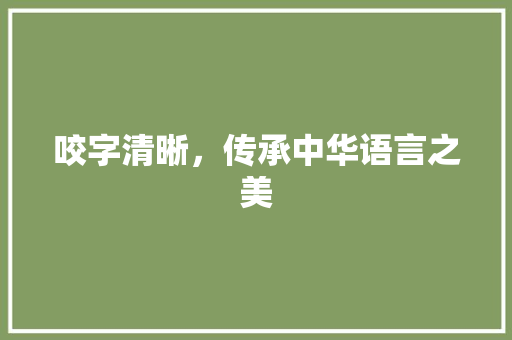 咬字清晰，传承中华语言之美