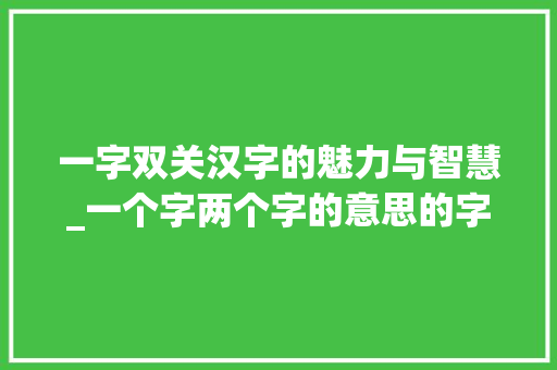 一字双关汉字的魅力与智慧_一个字两个字的意思的字