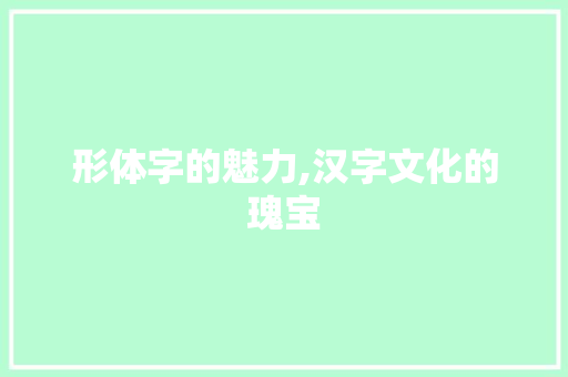 形体字的魅力,汉字文化的瑰宝