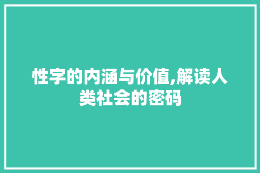 性字的内涵与价值,解读人类社会的密码