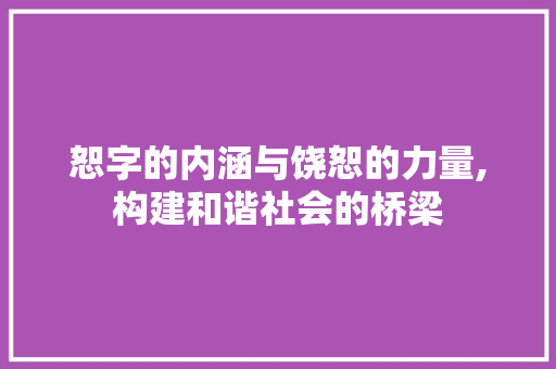 恕字的内涵与饶恕的力量,构建和谐社会的桥梁