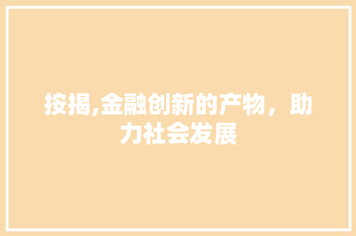 按揭,金融创新的产物，助力社会发展