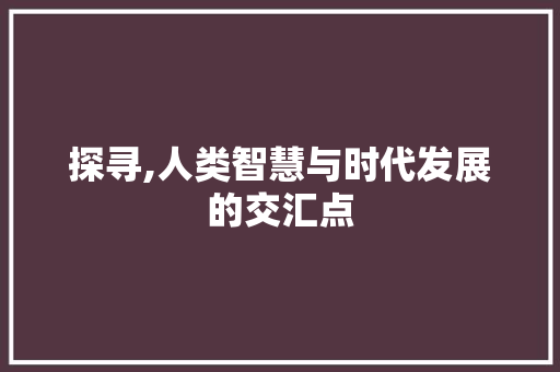 探寻,人类智慧与时代发展的交汇点