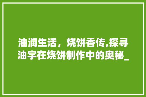 油润生活，烧饼香传,探寻油字在烧饼制作中的奥秘_做烧饼的油字是什么意思