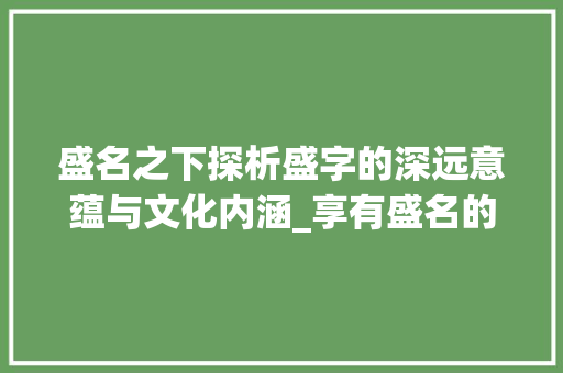 盛名之下探析盛字的深远意蕴与文化内涵_享有盛名的盛字什么意思