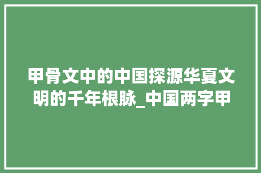 甲骨文中的中国探源华夏文明的千年根脉_中国两字甲骨文的意思