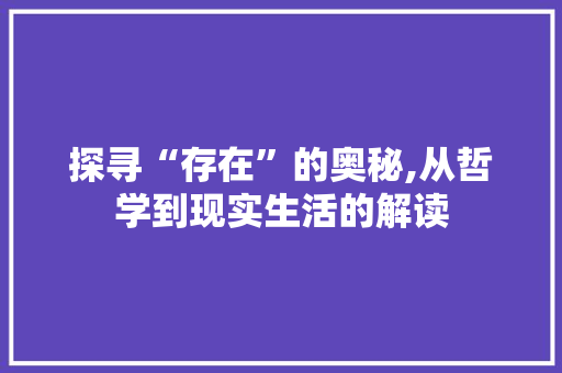 探寻“存在”的奥秘,从哲学到现实生活的解读