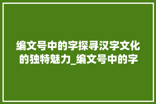 编文号中的字探寻汉字文化的独特魅力_编文号中的字是什么意思