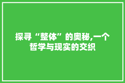探寻“整体”的奥秘,一个哲学与现实的交织