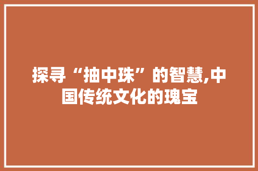 探寻“抽中珠”的智慧,中国传统文化的瑰宝