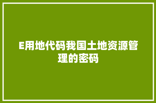 E用地代码我国土地资源管理的密码